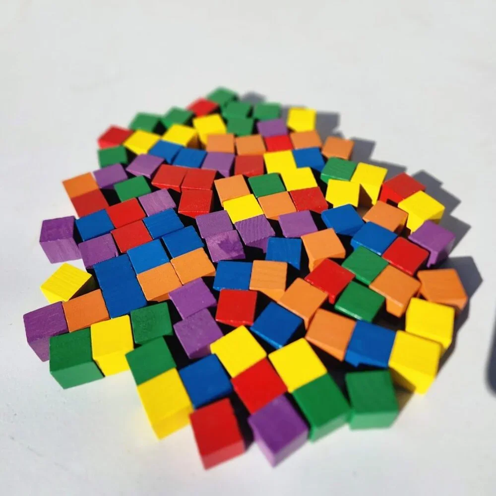 NEW Learning Resources Wooden Color Cubes 2 cm 100 Blocks 5 colors Math Manipula